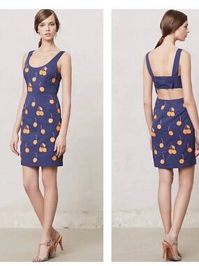 Leifnotes for Anthropologie bow back navy cherry 🍒 dress size 4
